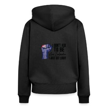 Neuseeländer Stolz Neuseeländer Flagge Gewachsen - Frauen Premium Bio Zip Hoodie - Schwarz - Hinten - Julia (174cm)
