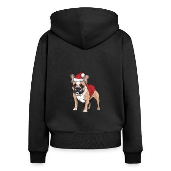 Noël bouledogue français - Sweat à capuche zippé Premium bio Femme - noir - Dos - Julia (174cm)