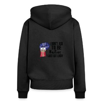 Fierté haïtienne Drapeau haïtien cultivé - Sweat à capuche zippé Premium bio Femme - noir - Dos - Julia (174cm)