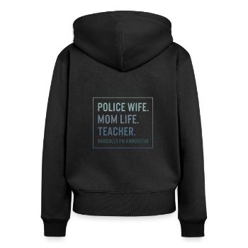 Chemise d’enseignant, femme de police Mère Professeur de vie - Sweat à capuche zippé Premium bio Femme - noir - Dos - Julia (174cm)