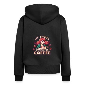 Mon groupe sanguin est café - Sweat à capuche zippé Premium bio Femme - noir - Dos - Julia (174cm)