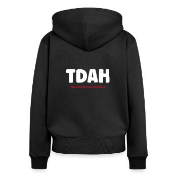 TDAH - Sweat à capuche zippé Premium bio Femme - noir - Dos - Julia (174cm)