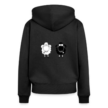 Schafe schwarz weiss - Frauen Premium Bio Zip Hoodie - Schwarz - Hinten - Julia (174cm)