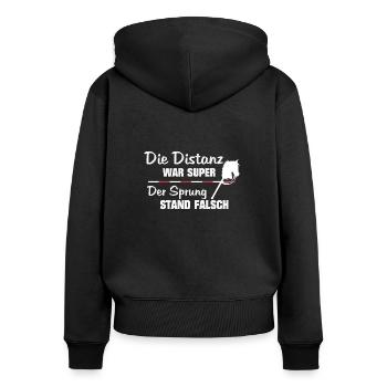 Hobby Horse Pferd Springreiten - Frauen Premium Bio Zip Hoodie - Schwarz - Hinten - Julia (174cm)