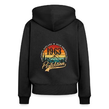1963 Jahrgang Geburtstag Geschenkidee Perfektion - Frauen Premium Bio Zip Hoodie - Schwarz - Hinten - Julia (174cm)