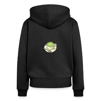 Matcha ceremony, green tea, powder - Women's Premium Organic Zip Hoodie - black - Back - Julia (174cm)