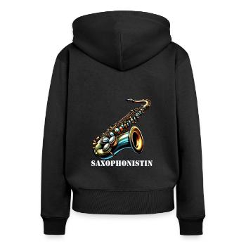 Saxophonistin - Frauen Premium Bio Zip Hoodie - Schwarz - Hinten - Julia (174cm)