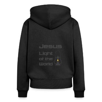 Christliches Design Jesus Licht der Welt - Frauen Premium Bio Zip Hoodie - Schwarz - Hinten - Julia (174cm)