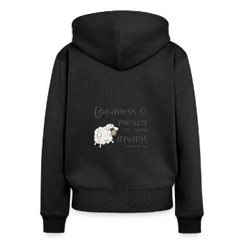 Christian Design Güte und Barmherzigkeit Psalm 23 - Frauen Premium Bio Zip Hoodie - Schwarz - Hinten - Julia (174cm)