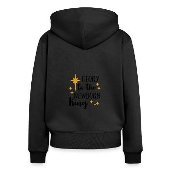 Christliches Design Ruhm dem neugeborenen König - Frauen Premium Bio Zip Hoodie - Schwarz - Hinten - Julia (174cm)