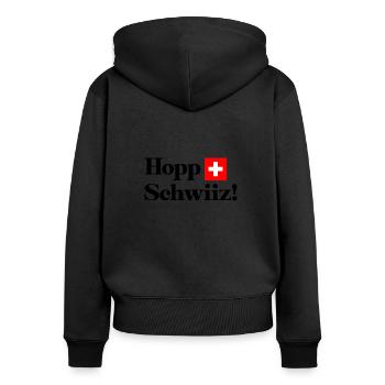 Hopp Schwiiz! Schweiz, Suisse, Svizzera, Svizra b - Frauen Premium Bio Zip Hoodie - Schwarz - Hinten - Julia (174cm)