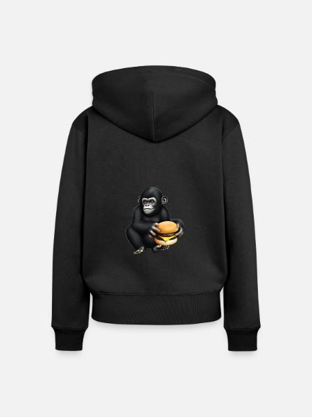 Gorilla liebt Cheeseburger - Frauen Premium Bio Zip Hoodie - Schwarz
