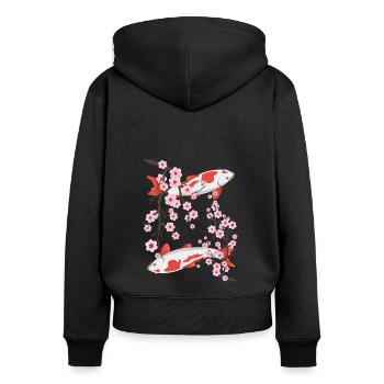 Japanese Koi Carp Sakura Cherry Blossoms - Women's Premium Organic Zip Hoodie - black - Back - Julia (174cm)