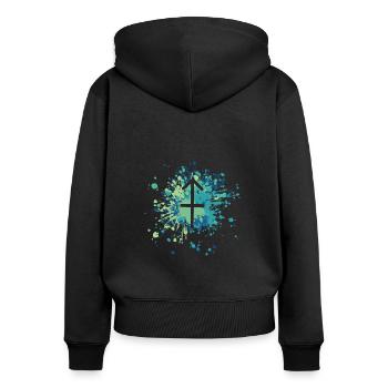 Zodiac Sagittarius Symbol Color Splash - Frauen Premium Bio Zip Hoodie - Schwarz - Hinten - Julia (174cm)