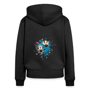 Frog Footprint Color Splash - Frauen Premium Bio Zip Hoodie - Schwarz - Hinten - Julia (174cm)