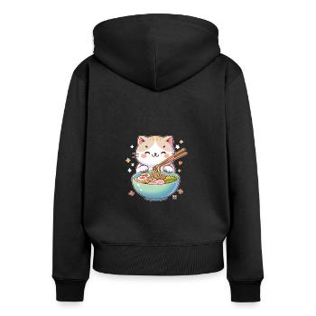 süße Katze isst Ramen Nudeln Katzen Ramen - Frauen Premium Bio Zip Hoodie - Schwarz - Hinten - Julia (174cm)