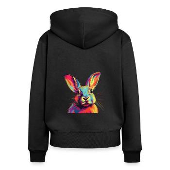 Aquarelle Lapin Coloré Animaux Colorés - Sweat à capuche zippé Premium bio Femme - noir - Dos - Julia (174cm)