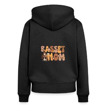 Basset Hound Groovy Basset Mom - Frauen Premium Bio Zip Hoodie - Schwarz - Hinten - Julia (174cm)