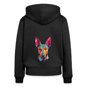 Wasserfarben Farbenfroher Pharaonenhund - Frauen Premium Bio Zip Hoodie - Schwarz - Hinten - Julia (174cm)