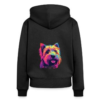 Aquarelle colorée irlandaise Glen d’Imaal - Sweat à capuche zippé Premium bio Femme - noir - Dos - Julia (174cm)