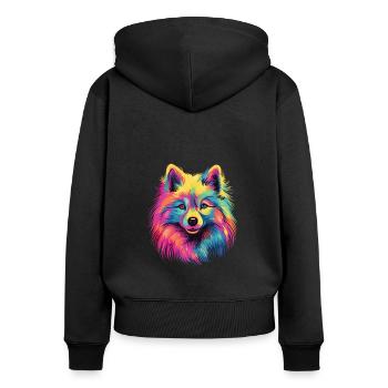 Aquarelle colorée Japon Spitz - Sweat à capuche zippé Premium bio Femme - noir - Dos - Julia (174cm)