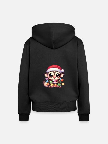 Weihnachten Lichterkette Kurzkopfgleitbeutler - Frauen Premium Bio Zip Hoodie - Schwarz
