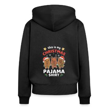 Capybara Weihnachts Schlafanzug - Frauen Premium Bio Zip Hoodie - Schwarz - Hinten - Julia (174cm)