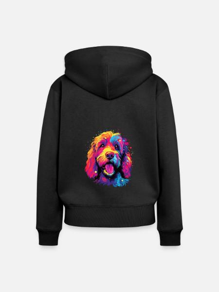 Wasserfarben Farbenfroher Labradoodle - Frauen Premium Bio Zip Hoodie - Schwarz