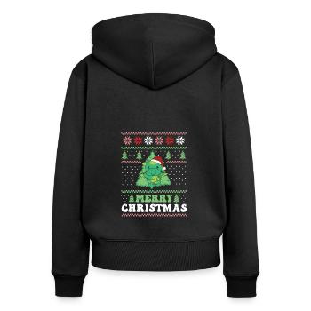 Joyeux Noël rétro moche dragon de Noël - Sweat à capuche zippé Premium bio Femme - noir - Dos - Julia (174cm)