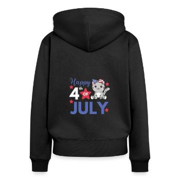 4 juillet American Cat for Kids USA Cat - Sweat à capuche zippé Premium bio Femme - noir - Dos - Julia (174cm)