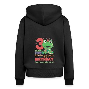 Frog for 3rd birthday Children three years old - Women's Premium Organic Zip Hoodie - black - Back - Julia (174cm)