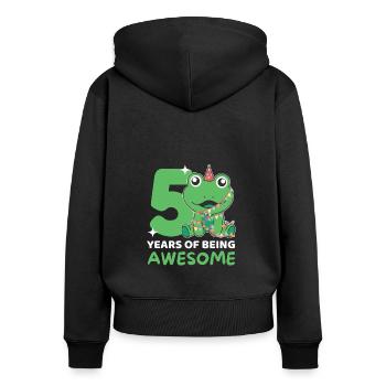 Frog for 5th birthday Children five years old - Women's Premium Organic Zip Hoodie - black - Back - Julia (174cm)