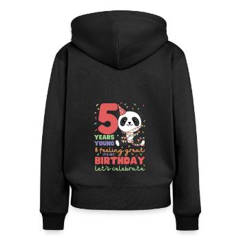 Panda for 5th birthday children five years old - Women's Premium Organic Zip Hoodie - black - Back - Julia (174cm)