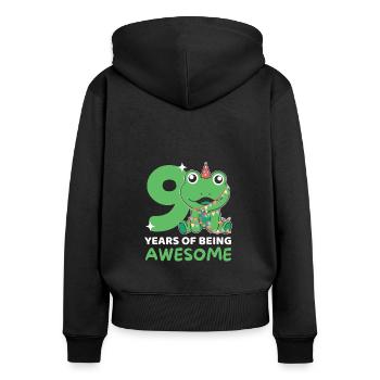 Frog for 9th birthday Children nine years old - Women's Premium Organic Zip Hoodie - black - Back - Julia (174cm)
