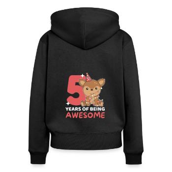 Deer for 5th birthday Children five years old - Women's Premium Organic Zip Hoodie - black - Back - Julia (174cm)