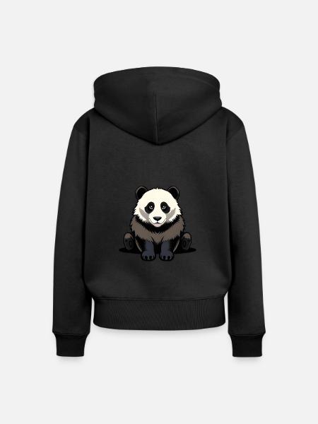 Niedlicher Panda sitzt - Frauen Premium Bio Zip Hoodie - Schwarz