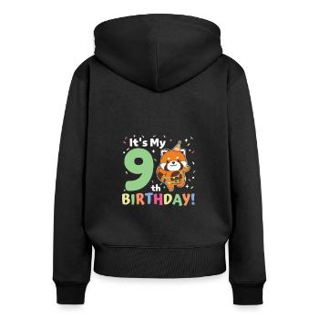 Rote Panda zum 9. Geburtstag Kinder neun Jahre alt - Frauen Premium Bio Zip Hoodie - Schwarz - Hinten - Julia (174cm)