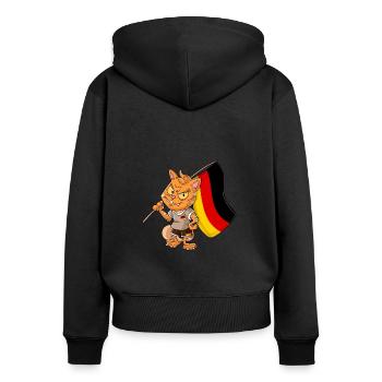 Chat fan allemand - Sweat à capuche zippé Premium bio Femme - noir - Dos - Julia (174cm)