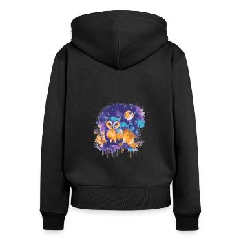 Bunte Eule unter einem Sternenhimmel - Frauen Premium Bio Zip Hoodie - Schwarz - Hinten - Julia (174cm)