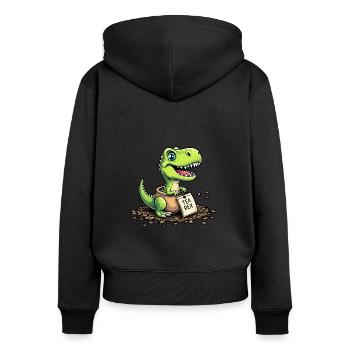 Tea Rex Dinosaurier Tee - Frauen Premium Bio Zip Hoodie - Schwarz - Hinten - Julia (174cm)