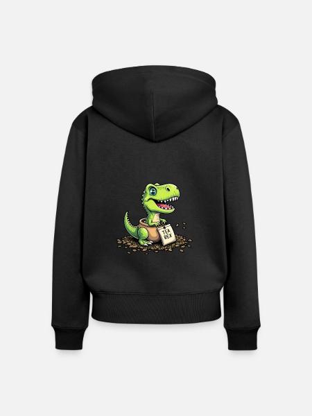 Tea Rex Dinosaurier Tee - Frauen Premium Bio Zip Hoodie - Schwarz