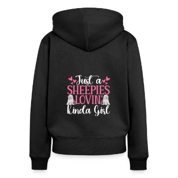 Vieux chien de berger anglais Sheepie Bobtail - Sweat à capuche zippé Premium bio Femme - noir - Dos - Julia (174cm)