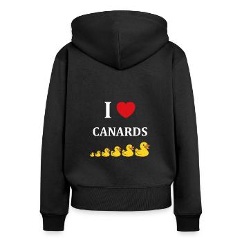 Petit canard - Sweat à capuche zippé Premium bio Femme - noir - Dos - Julia (174cm)