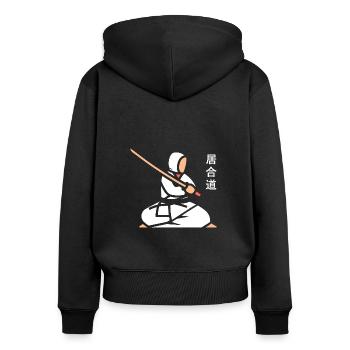 iaido - Frauen Premium Bio Zip Hoodie - Schwarz - Hinten - Julia (174cm)