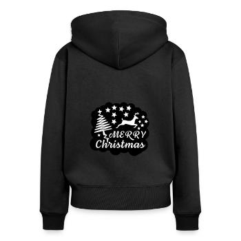 Joyeux Noël avec rennes, arbres et étoiles - Sweat à capuche zippé Premium bio Femme - noir - Dos - Julia (174cm)