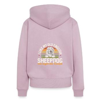 Vieux chien de berger anglais Sheepie Bobtail - Sweat à capuche zippé Premium bio Femme - rose poudré - Dos - Julia (174cm)