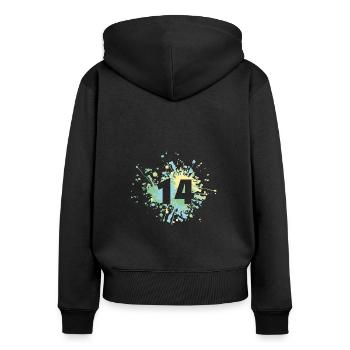 Splash couleur numéro 14 - Sweat à capuche zippé Premium bio Femme - noir - Dos - Julia (174cm)