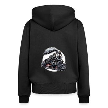 Dampflok Grafik - Frauen Premium Bio Zip Hoodie - Schwarz - Hinten - Julia (174cm)