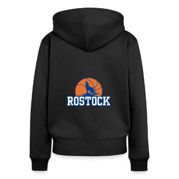 Rostock, meine Stadt! - Frauen Premium Bio Zip Hoodie - Schwarz - Hinten - Julia (174cm)