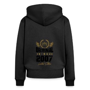 2007 limited edition - Frauen Premium Bio Zip Hoodie - Schwarz - Hinten - Julia (174cm)